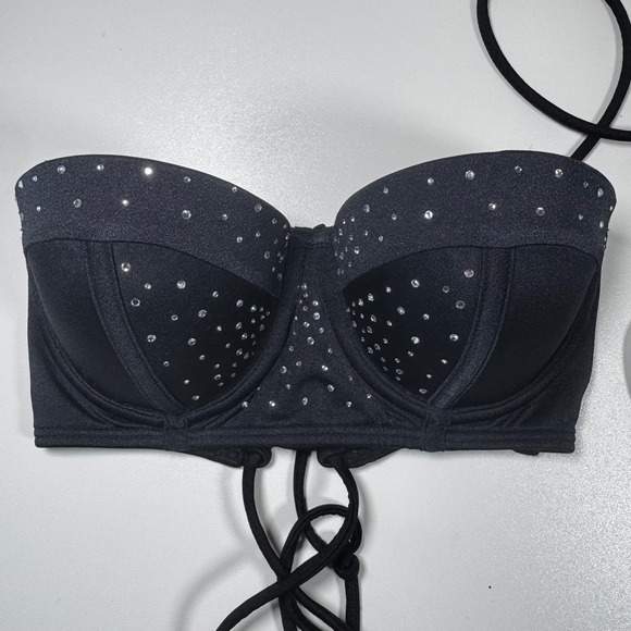Victoria's Secret VS Bandeau Swim Top Rhinestone Black Strapless 32B Coquette - Picture 5 of 8